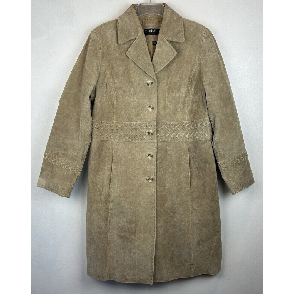 Vintage Suede Leather Coat Woman Large Long Beige Western Style Duster Old Money